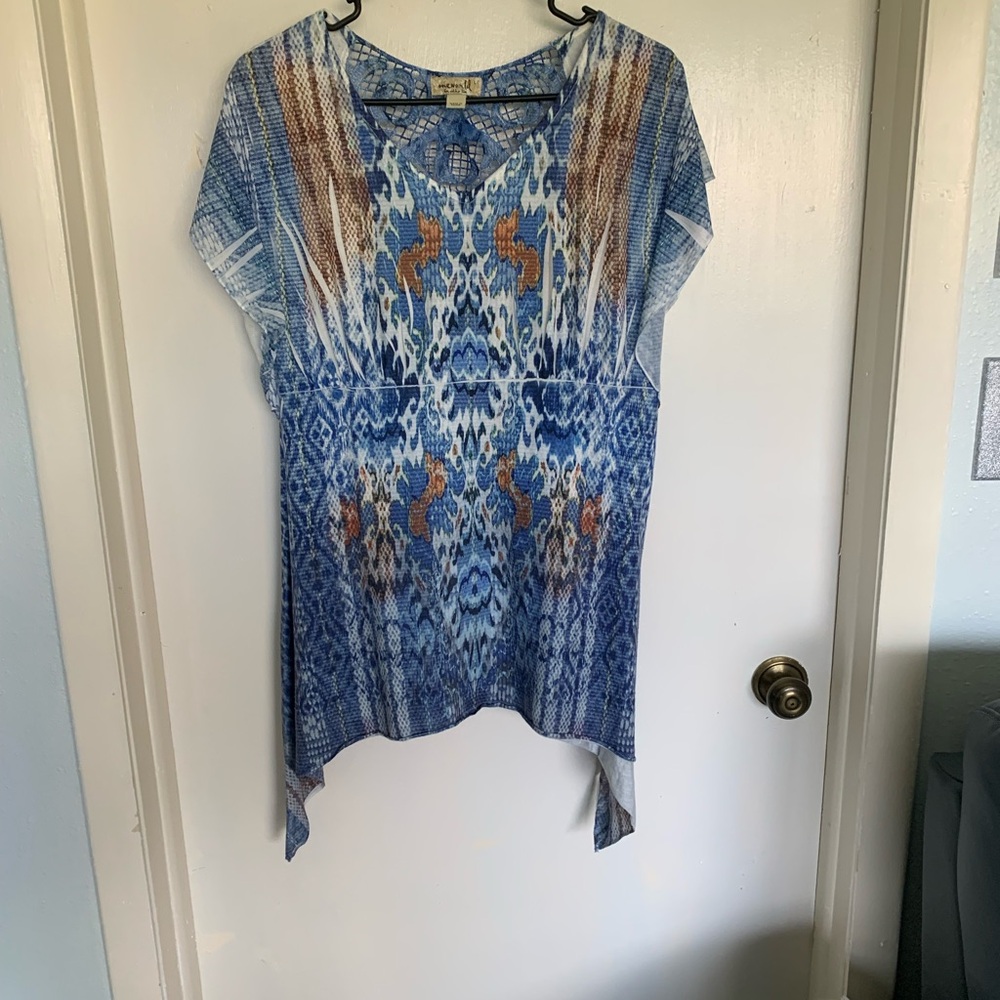 ONE WORLD Blue and Brown Patterned Women's Tunic